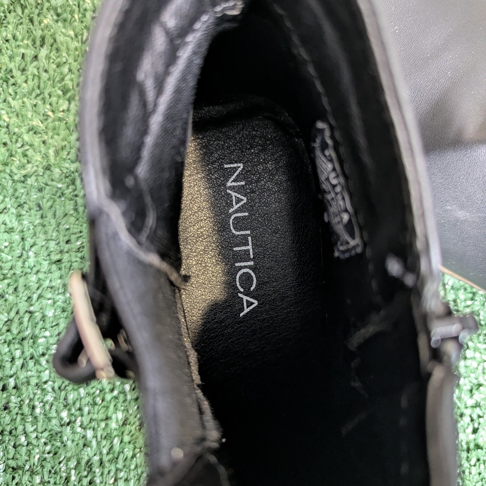 Nautica Black Leather Ankle Boots With Buckle Nwot View 4